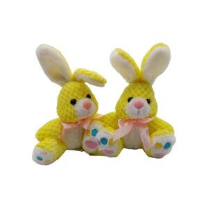 Chrisha Playful Yellow Bunny Rabbit Waffle Plush 6" Easter Stuffed Set Of 2